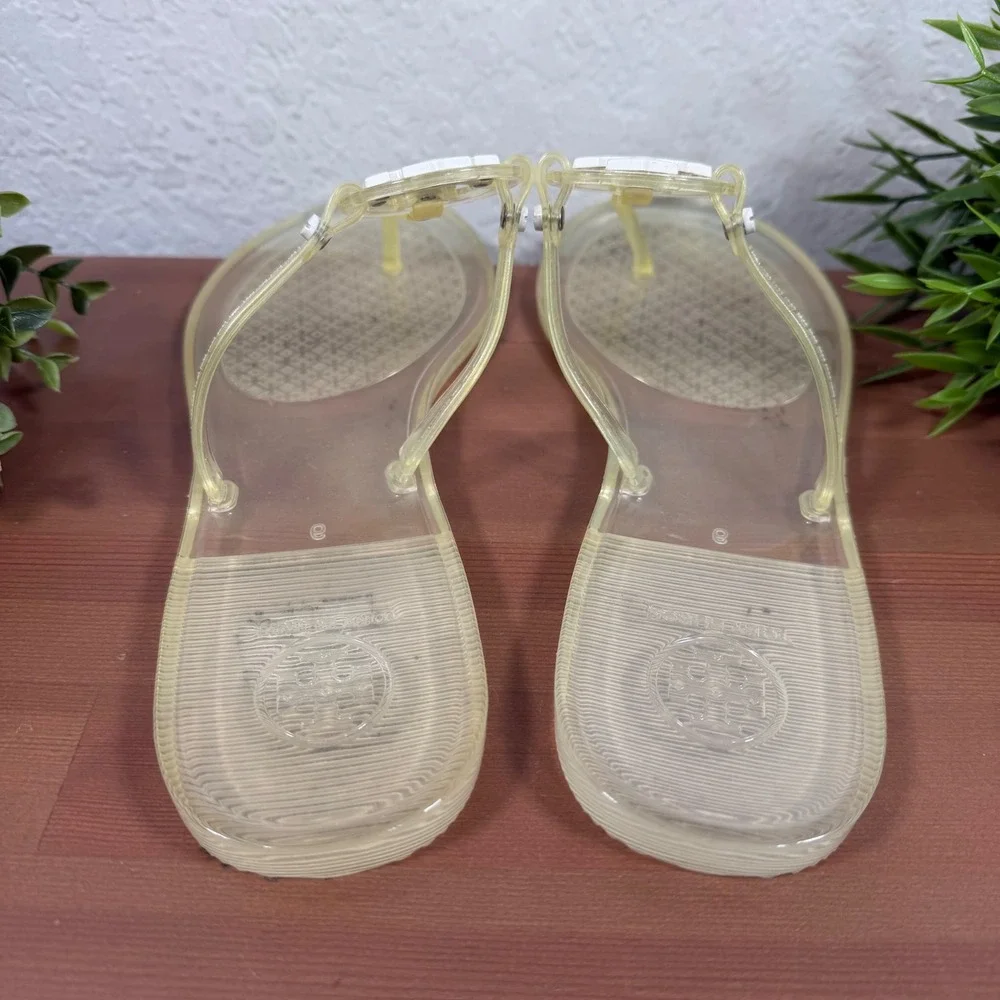 Tory Burch Womens Mini Miller Clear Jelly Logo Thong Sandals Size 9